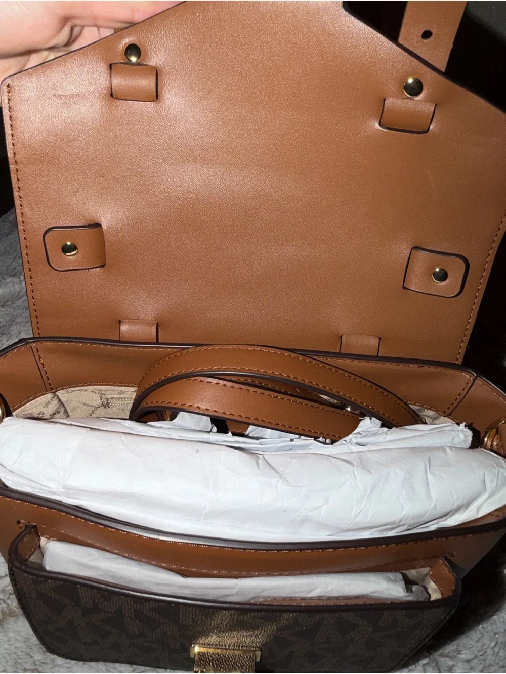 Michael Kors Brown/Tan Logo Top-Handle Satchel